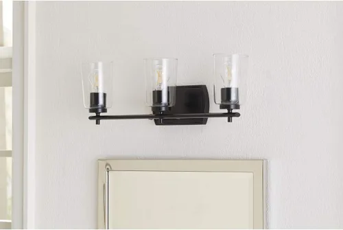 Miniatura 3 de Progress Lighting Adley Collection - Lámpara de tocador de baño tradicional con 3 luces, de cristal transparente, color negro mate, 7-5/8 x 23 Mate