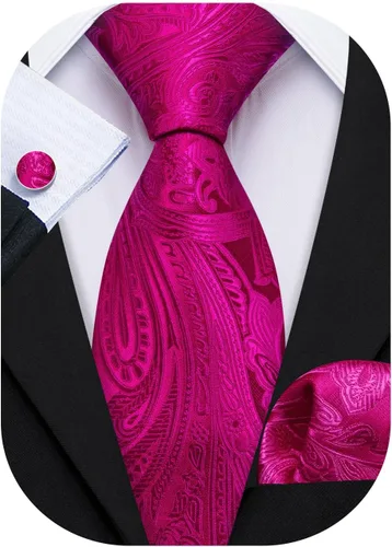 Miniatura 141 de Barry.Wang - Juego de corbata de seda para hombre, diseño de cachemira, pañuelo y gemelos de bolsillo
