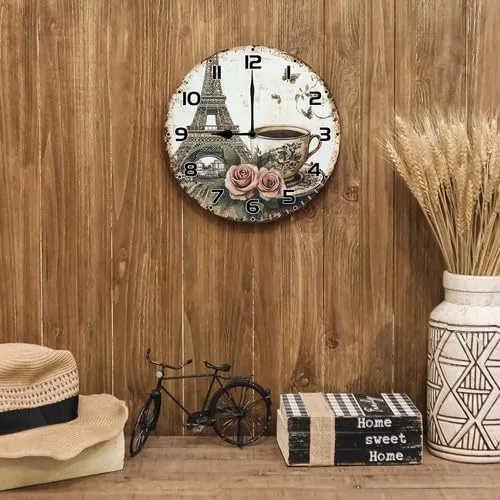 Miniatura 2 de FemiaD Relojes de pared capuchino reloj de pared con manecilla de hora negra de 10 pulgadas, redondo, de madera, funciona con pilas, silencioso, sin