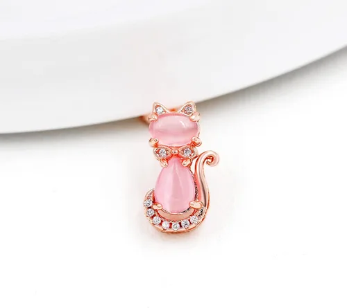 Miniatura 9 de Uloveido Linda forma de gato rosa CrystaL Studs Pendientes y collar colgante para niñas adolescentes Y404