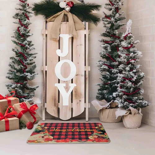 Miniatura 9 de Felpudo Rojo de Búfalo a Cuadros Feliz Navidad Decorativo 30"x17", Felpudo de Árbol de Navidad de Temporada Antideslizante Lavable de Bajo Perfil