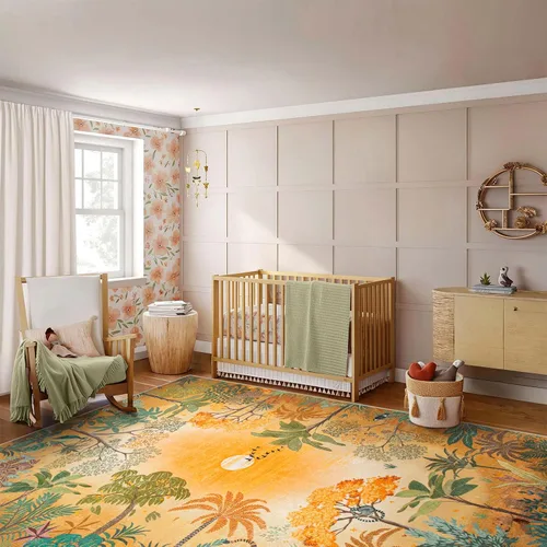 Miniatura 3 de Lahome Alfombra de Otoño Selva 5 x 7 pies para sala de estar y dormitorio, lavable a máquina, alfombra suave de atardecer para niños para sala