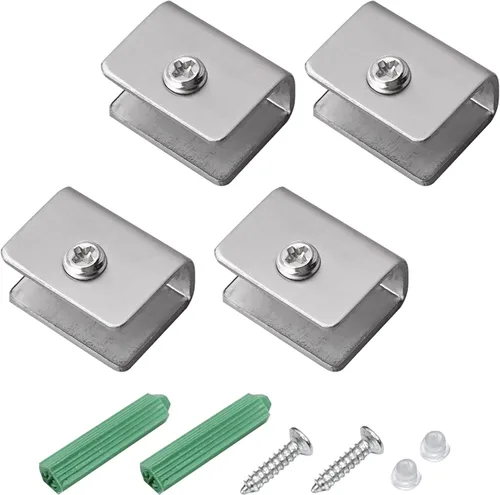 Miniatura 14 de 4 piezas de acero inoxidable ajustable soporte de estante de vidrio rectangular pequeña puerta gabinete abrazadera clip soporte para 0.236-0.315 in