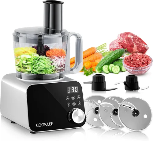 Procesador de Alimentos COOKLEE, 600 Vatios, Cortador de Alimentos Eléctrico de 6 Funciones para Picar, Picar Fino, Cortar en Cubos, Rallar, Cortar,