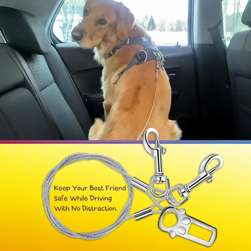 Miniatura 4 de Cinturón de seguridad para automóvil para perro sin masticar ni masticar, cinturón de seguridad para cachorros, con doble clip y cierre de fijación