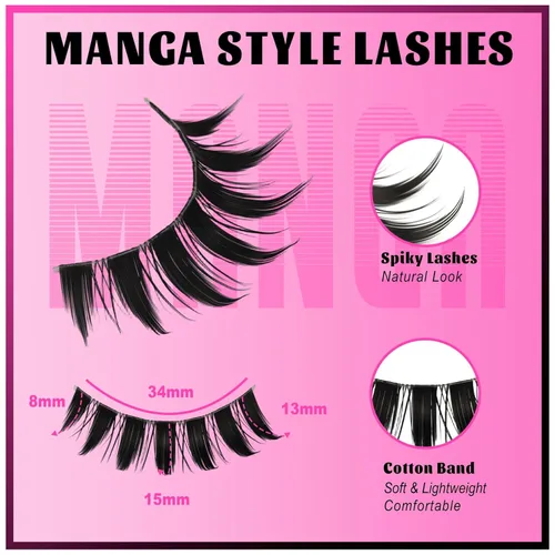 Miniatura 57 de Veleasha Pestañas postizas de manga puntiagudas, 100% hechas a mano, aspecto natural, pestañas postizas ligeras con banda transparente suave