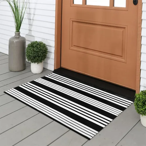 Miniatura 12 de Tiveney Tapete de 2 x 3 pulgadas para puerta delantera, color negro y caqui, tapetes de bienvenida para puertas exteriores, lavables, reversibles