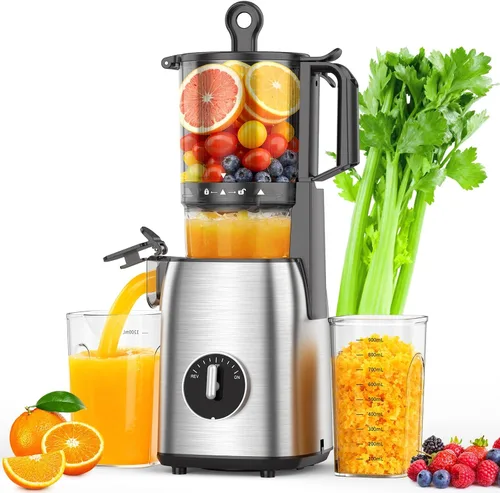 COWSAR Exprimidor de prensa en frío, máquinas exprimidoras de 5.4 pulgadas de ancho con canal de alimentación lento, alto rendimiento de jugo,