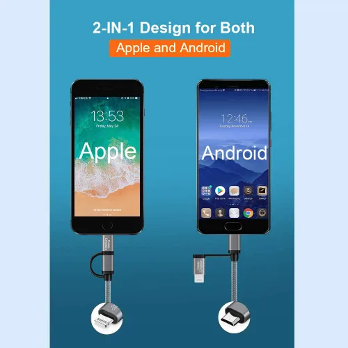 Miniatura 3 de [Certificación Apple MFi] 2-en-1 Lightning Cable de carga a USB con sincronización de datos, Lightning Micro USB 2-en-1 para iPhone 6 6S 6Plus iPad