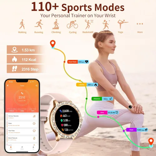 Miniatura 7 de Relojes inteligentes para mujer (respuesta/hacer llamadas), más de 120 relojes inteligentes deportivos para Android iOS, pantalla HD de 1.32
