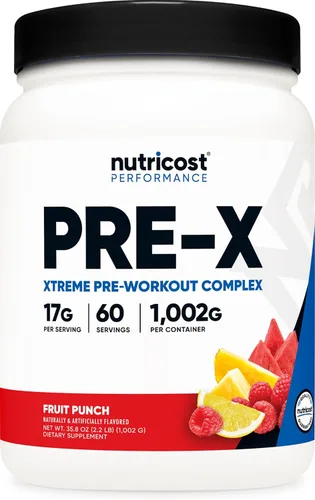 Miniatura 9 de Nutricost Pre-X Xtreme - Complejo de polvo para pre-entrenamiento, frambuesa azul, 30 porciones, vegetariano, sin OMG y sin gluten