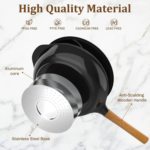 Miniatura 5 de Sartén antiadherente con tapa, sartén de 10 pulgadas de profundidad, sartenes de cerámica sin toxinas, sartén saludable no tóxica con mango