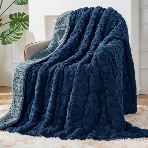 Miniatura 18 de Manta con Peso de Vellón Sherpa para Adultos Excelente para Dormir, 15 libras de Doble Cara Suave y Difusa Mantas Pesadas para Sofá Cama Sofá