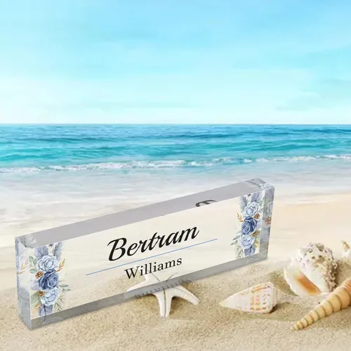 Miniatura 5 de Placa de nombre personalizada para escritorio, placas de nombre personalizadas para hombres y mujeres, diseño de girasol con logotipo de negocios