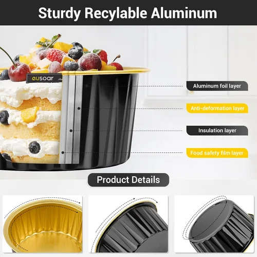 Miniatura 3 de EUSOAR Moldes de Papel de Aluminio para Hornear, 5oz 50 piezas Moldes Reutilizables para Cupcakes con Tapas, 3.34x2.59x2.35 pulgadas 125ml Moldes