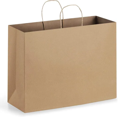 Eupako Bolsas de papel de 16 x 6 x 12 pulgadas, bolsas de papel grandes marrones con asas a granel, bolsas de comestibles Kraft, bolsas de compras