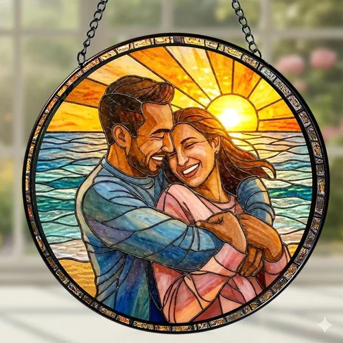 Miniatura 6 de Foto personalizada para parejas con vitrales sintéticos, retrato de fotos de cuople para colgar en ventana, regalo para ella y él, regalo de foto