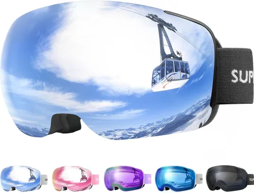 Miniatura 9 de Supertrip Gafas de esquí para adultos, lentes intercambiables antivaho para nieve, snowboard para hombres, mujeres y jóvenes