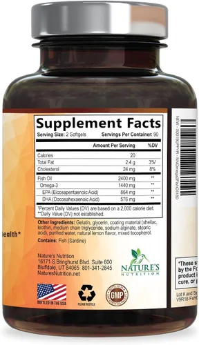 Miniatura 9 de Suplementos de aceite de pescado Omega 3 – 2400 mg de aceite de pescado por porción – Omega-3 de triple fuerza con ácidos grasos EPA y DHA – Apoyo