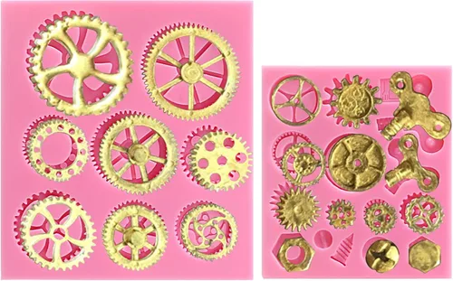 Miniatura 5 de Funshowcase Reloj de estilo steampunk para reloj, engranajes, engranajes, molde de silicona para Sugarcraft, decoración de pasteles, decoración