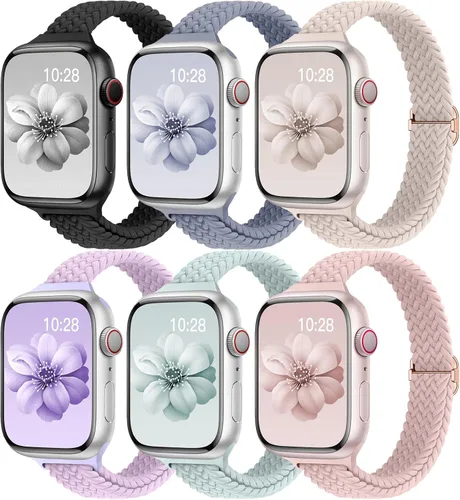 Miniatura 27 de Slim Braided Bands for Apple Watch Band 40mm 41mm 42mm 38mm 46mm 44mm 45mm 49mm Women,Stretchy Solo Loop Nylon Elastic Thin Narrow Skinny Strap for