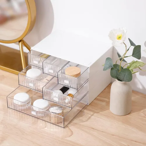 Miniatura 6 de Organizador de escritorio apilable con 6 cajones, cajones apilables para almacenamiento de escritorio, accesorios de almacenamiento de maquillaje