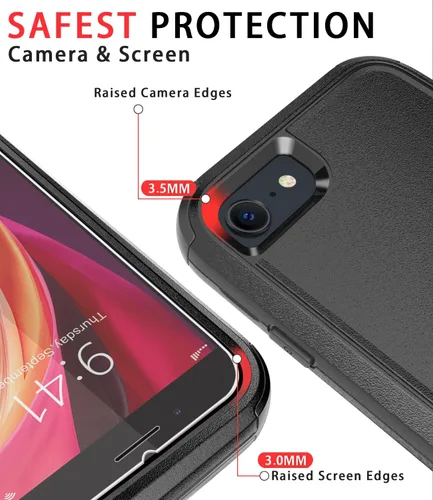 Miniatura 3 de Diverbox Funda diseñada para iPhone SE con protector de pantalla, resistente a los golpes, resistente a los golpes, para Apple iPhone se Phone Negro