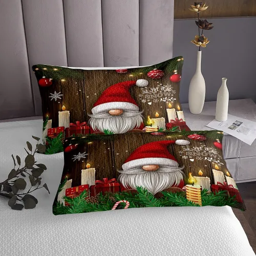 Miniatura 4 de Erosebridal Juego de colcha de gnomo de Navidad, colcha de gnomo escandinavo, bola de Navidad roja, Papá Noel, acolchado, ramas de pino, nieve
