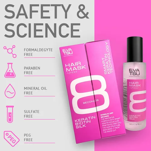 Miniatura 7 de Mascarilla hidratante para el cabello de 8 segundos, tratamiento de queratina profunda para cabello seco, dañado, encrespado y teñido – Desenredante