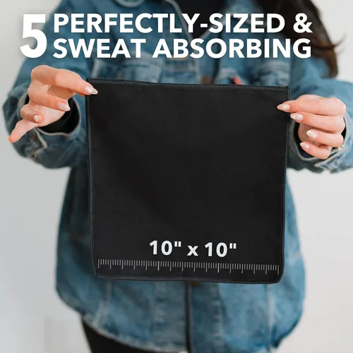 Miniatura 3 de SweatBlock Pañuelos de microfibra que absorben el sudor para hombres y mujeres de 10 x 10 pulgadas, paquete de 5 unidades, color negro