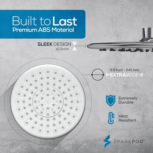 Miniatura 8 de SparkPod Cabezal de ducha de lluvia grande de 9.5 pulgadas, cabezal de ducha de lujo, cabezal de ducha de alta presión, cobertura de cuerpo completo