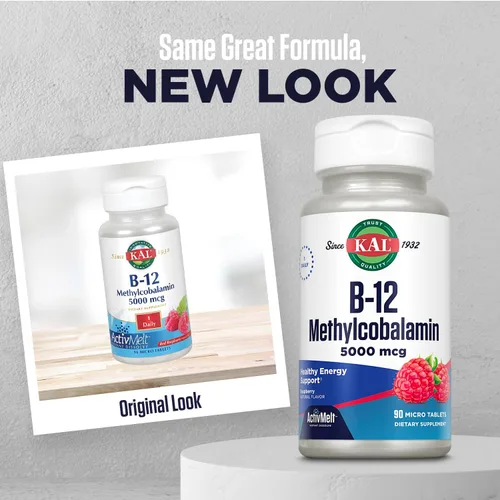 Miniatura 2 de KAL Vitamina B12 Metilcobalamina 5000mcg, energía saludable, metabolismo, nervios y apoyo de glóbulos rojos,* ActivMelts de disolución rápida