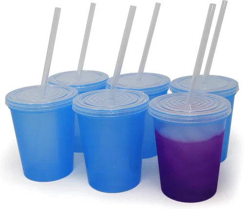 Miniatura 7 de Rolling Sands Vasos de plástico reutilizables para estadios con tapas, paquete de 6, vasos y tapas fabricados en Estados Unidos, incluye 6 popotes
