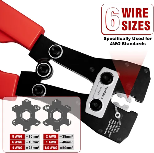 Miniatura 2 de Herramienta de prensado de cables de batería para terminales de cobre AWG 8-1/0, crimpadora de terminales de batería resistente, crimpadora