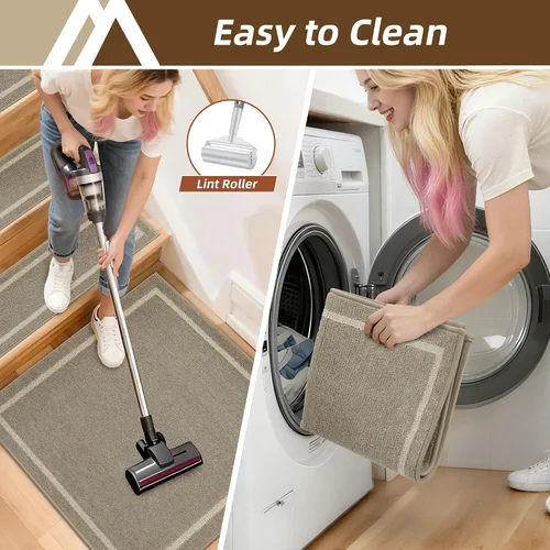 Miniatura 7 de COSY HOMEER Alfombra para Rellano de Escalera 30x30 Pulgadas, Alfombra Cuadrada Antideslizante para Escalones de Madera Interior, Poliéster Lavable