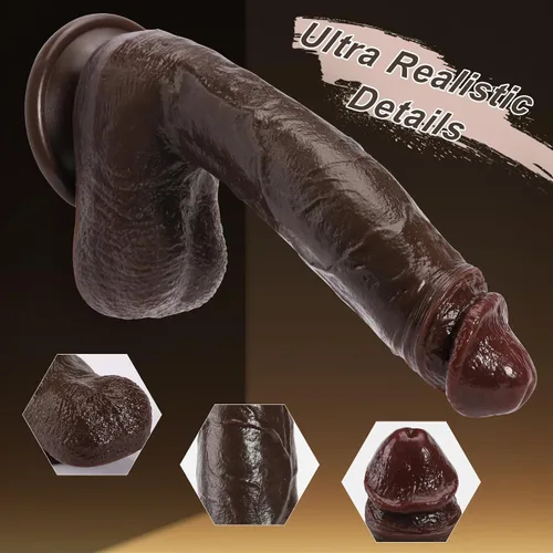 Miniatura 2 de Consolador realista para principiantes, consoladores negros de silicona suave de 8.4 pulgadas con fuerte ventosa para juego sin manos, pene anal