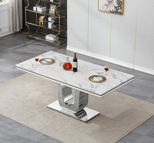 Miniatura 19 de Mesa de comedor de cristal de 51 pulgadas, mesa de comedor para 4-6, mesa de cocina dorada con patas de metal superior de vidrio templado