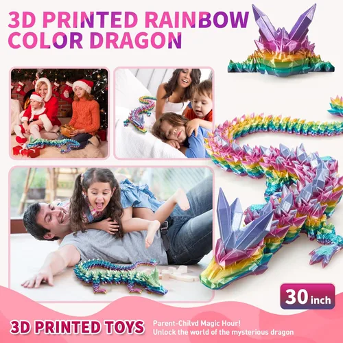 Miniatura 4 de meturebear Dragón Grande Impreso en 3D, Juguetes de Dragón 3D de 30 Pulgadas, Juguetes de Animales de Cristal Fidget Más Grandes, Animales Arcoír
