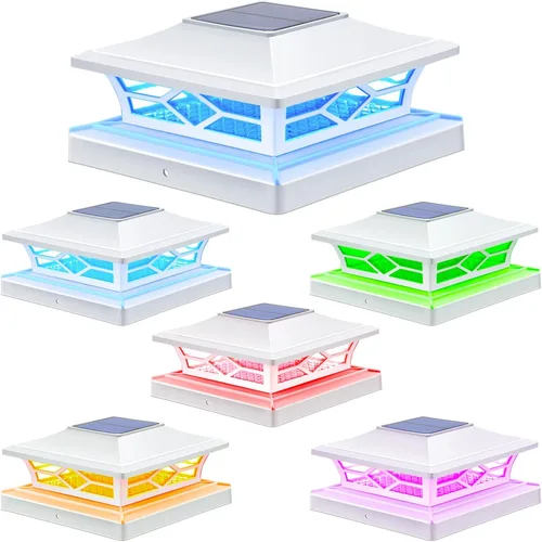 Miniatura 12 de APONUO - Luces solares para punta de poste, paquete de 6, 2 modos, luces solares para postes de valla, IP65 impermeables, encendido/apagado