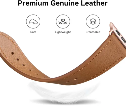 Miniatura 3 de Bestig - Correa de repuesto para Apple Watch de 1.49, 1.57, 1.65 pulgadas y 1.73 pulgadas, de cuero auténtico, para iWatch series 6, SE, 5, 4, 3, 2