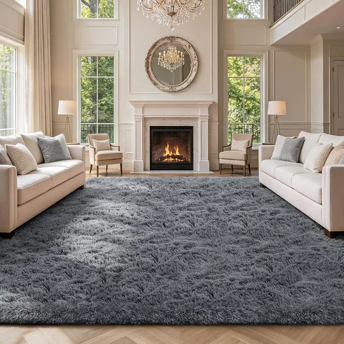 Miniatura 29 de Alfombra peluda para dormitorio, sala de estar, 2 x 6 pies, antideslizante, esponjosa, suave, alfombra lanuda beige y blanca para sala de estar