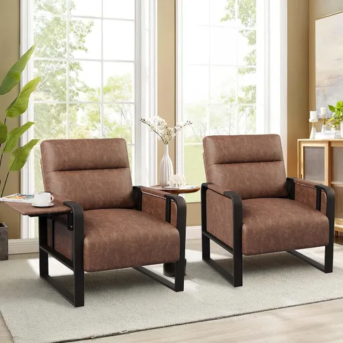 Miniatura 13 de Silla de Acento Moderna Tapizada en Cuero PU Sillón con Mesa de Bandeja para Dormitorio Sala de Estar Sillas Silla de Oficina Beige