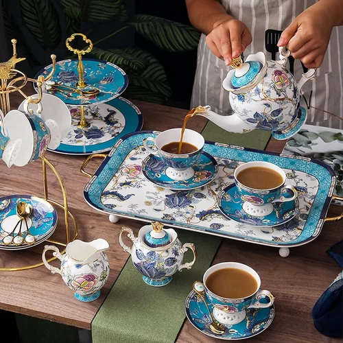 Miniatura 3 de ACMLIFE Juego de té con vajilla para adultos, juegos de porcelana de hueso de 33 piezas, juego de té de café para 6 o 4 juegos de té inglés vintage