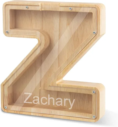 Miniatura 10 de Alcancía con nombre personalizado, 26 letras láser con texto personalizado, banco de monedas de madera, significado educativo, alcancía con nombre