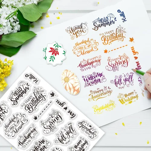 Miniatura 3 de INFUNLY Juego de 3 sellos y troqueles para hacer tarjetas, bendición, palabras, troqueles y sellos, diseño de feliz primavera, sellos transparentes