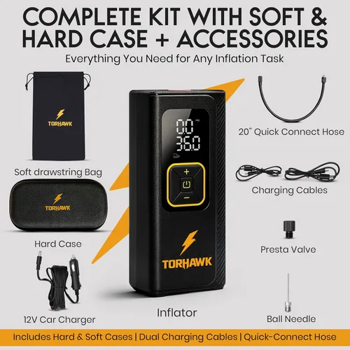 Miniatura 3 de Inflador de neumáticos de doble cilindro resistente, compresor de aire portátil, 7500 mAh, 160 PSI, bomba de aire inalámbrica de doble potencia