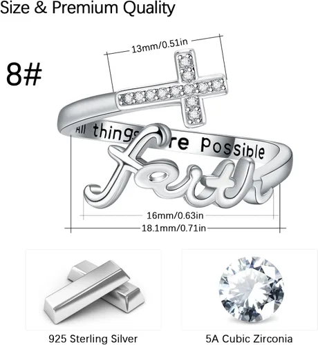 Miniatura 2 de Anillo de fe, anillos de cruz, anillo de cruz ajustable de plata de ley, regalo de joyería inspiradora cristiana para mujeres, niñas, hija, novia