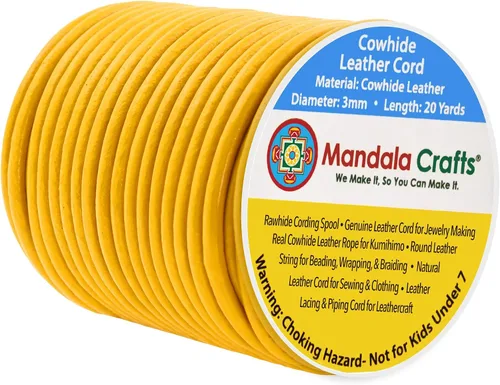 Miniatura 93 de Mandala Crafts Cordón Redondo de Cuero de Piel de Vaca Genuino Beige para Fabricación de Joyas Kumihimo Carrete de Cuerda de Cuero - Cordón