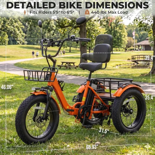 Miniatura 3 de Electric Tricycle for Adults 750W(Peak 1350W) 48V15.6Ah Etrike 20"x4" Fat Tire Electric Trike 3-Wheel Aluminum Alloy Folding Electric Tricycle Max