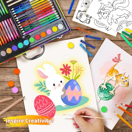Miniatura 4 de Cokiki Kit de arte de 184 piezas para niños de 6 a 12 años, juego de dibujo definitivo con pasteles al óleo, crayones, pasteles de acuarela y bloc